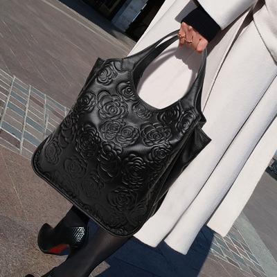 New Women's Handbag Fashion Versatile Cowhide Printed Large Capacity Commuter Shoulder Bag