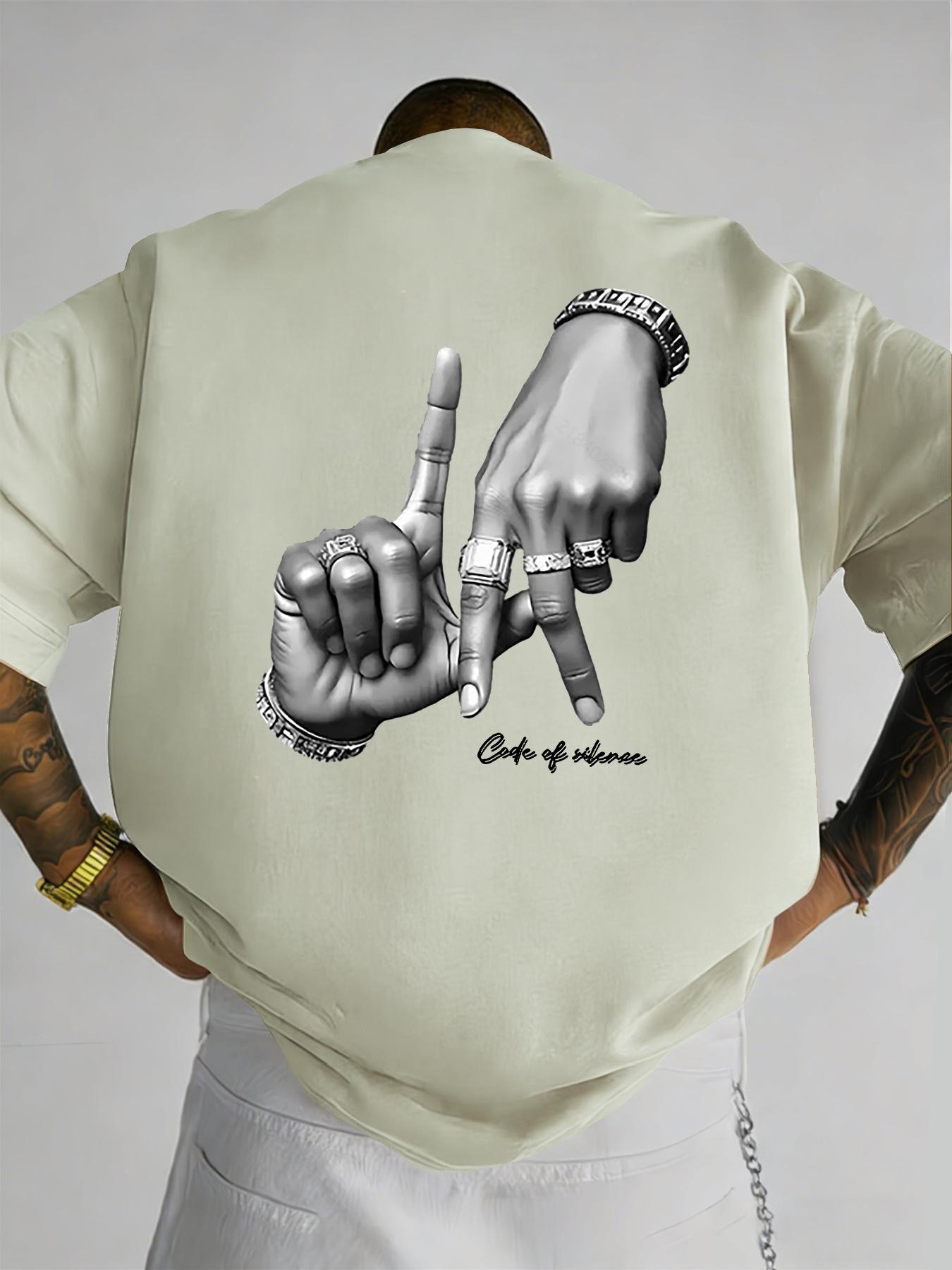 Men s Gesture Ring Graphic T-Shirt - Streetwear Crew Neck Short Sleeve Tee with Random Gesture Print, Machine Washable Summer 4XL
