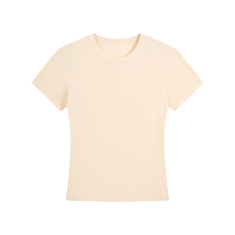 Spicy Girl Women's Slim-Fit Short-Sleeved Round Neck T-Shirt for Petite, Solid Color, Versatile