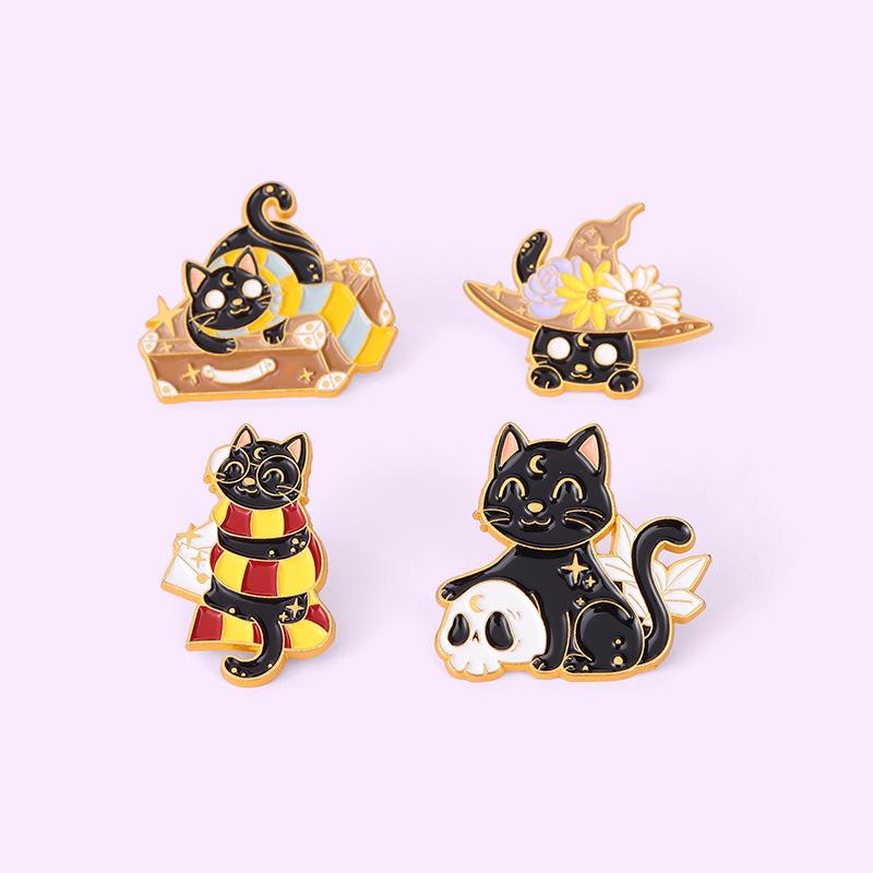 Cute Magic Black Cat Dark Sorcerer Cartoon Alloy Badge Girl Boy Kid Backpack Hat Clothes Collar DIY Decorative Anime Animal Pin