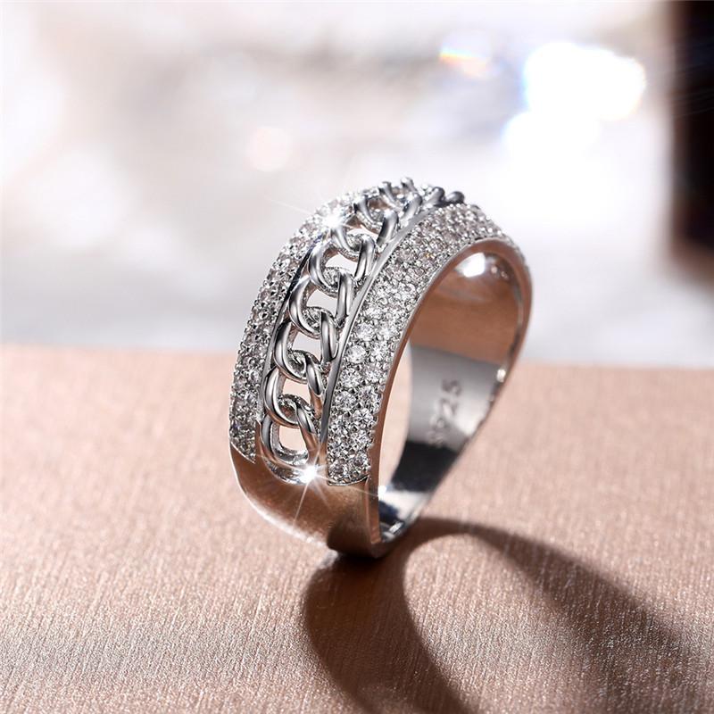 Neue Luxus Intarsien Kette Frauen Ringe Voll Gepflastert CZ Stein Hochzeit Party Finger Zubehör Neue Mode Schmuck