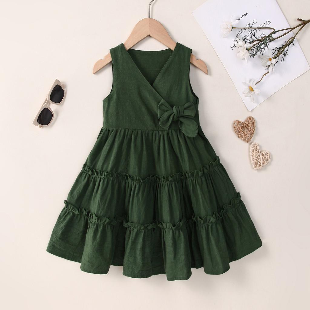 Summer Children's Dress, Girl Forest-style Princess Dress, Sweet Forest-style V-neck Sleeveless Princess Dress