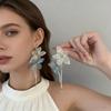 Women Choker Necklace Handmade Embroidery Exaggerated Large Flower Decor Imitation Pearl Tassel Earrings Holiday Jewelry Gift