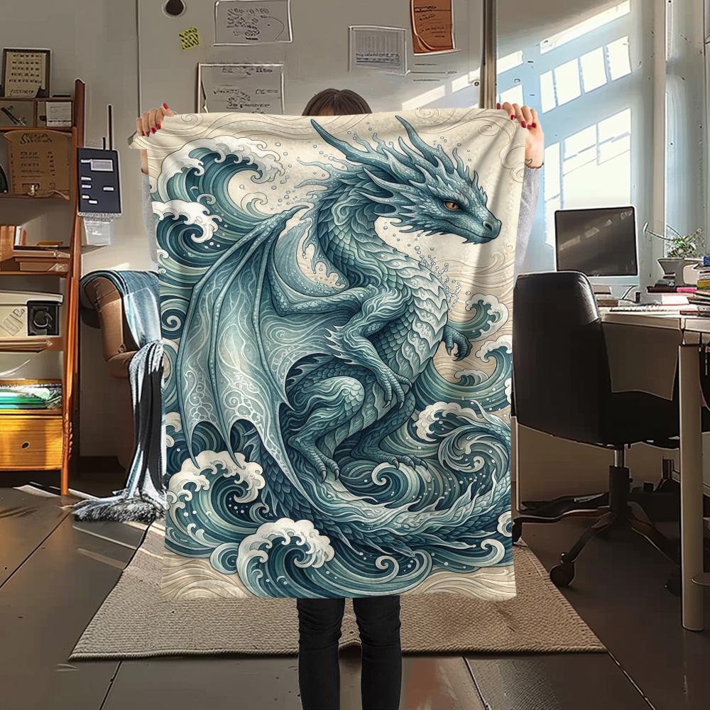 

1PC Waves Print FlAannel Blanket, High quality Comfortable for All Seasons, Home Decor, Warmth and Comfort 80cm x 120cm