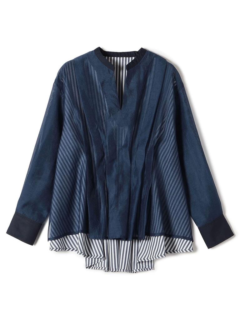 SHIPS for women Web Hand Mixed Material Waist Tuck One Size Blouse, Exclusive, Washable, Blouse, Navy, 311150620,