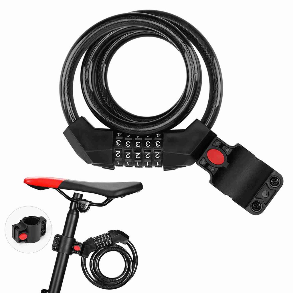 5 Digit Anti Theft Bike Cable Lock Black Thickened Wear Proof Portable Security Bike Chain Lock