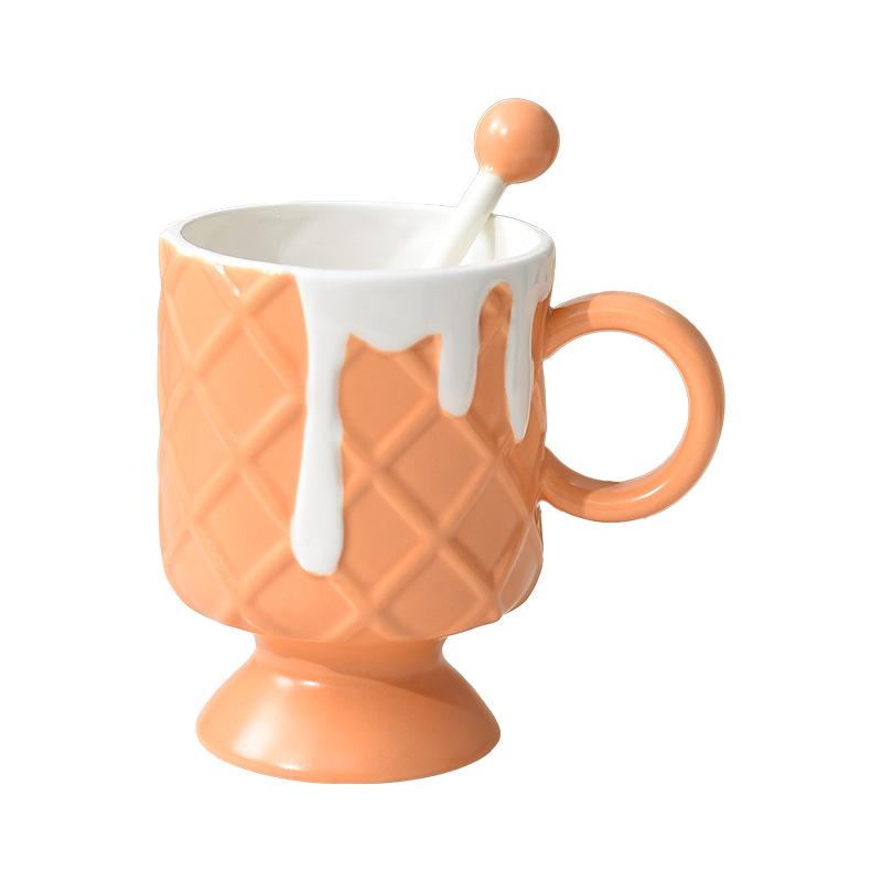 Cream Ice Cream Cup Ice Cream Cup High Foot Ceramic Mug Commercial Juice Cup Creative Dessert Cup with Mixing Spoon