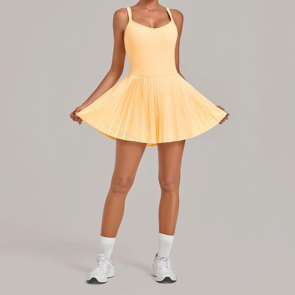 Women's Pleated Two-Piece Yoga Dress for Running, Sports, and Tennis - Anti-Exposure Skirt 3961