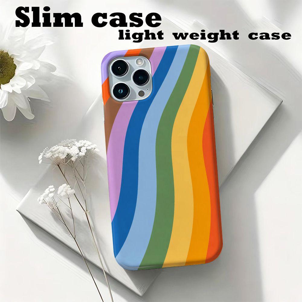 POD Rainbow Wave Stripe Mobile Phone Case for iPhone16promax All-inclusive Large Hole Film Hard Case