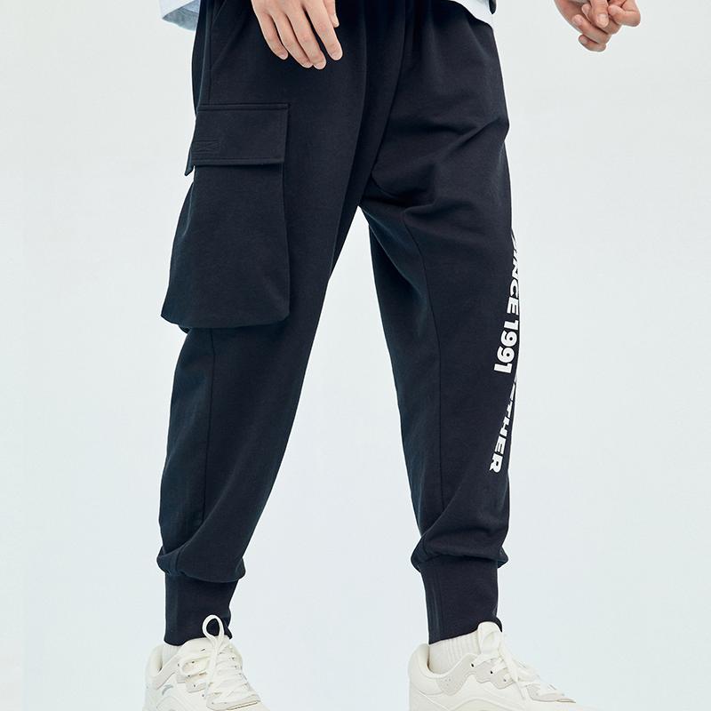 Anta Letter Logo Loose Casual Sweatpants Tapered Sport Pants Couples Style Unisex Bottoms Black 952228510-2