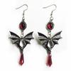 Gothic Retro Vampire Bat Earrings for Women Fashion Witch Jewelry Halloween Gift Red Drop Pointed Crystal Hook Pendant Earrings