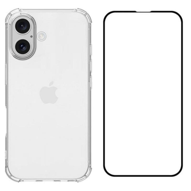 

WANLONFENG FS Series for iPhone 16 Case TPU Cover with Tempered Glass Screen Protector