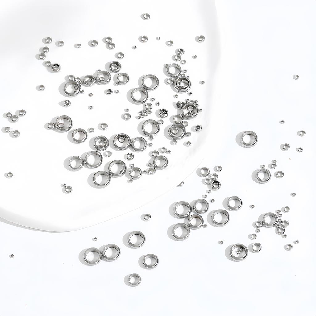 100pcs Stainless Steel Spacer Loose Beads 1.5mm 2mm 3mm 4mm 5mm 6mm 7mm Big Hole Bead for DIY Necklace Bracelet Jewelry Supplies