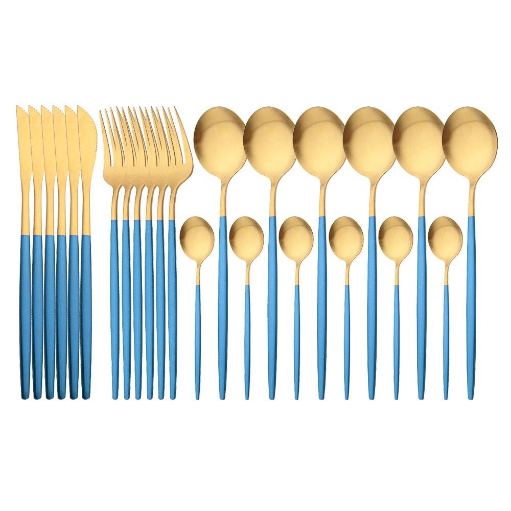 24Pcs Matte Black Gold Stainless Steel Dinnerware Cutlery Set Tableware Knife Fork Spoon Flatware Wedding Daily Dinner Set