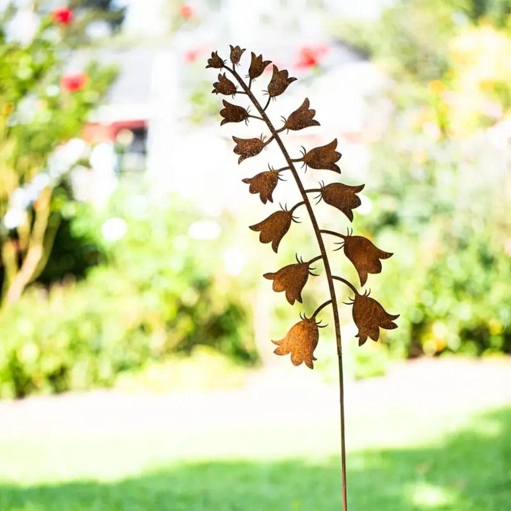 Plant Shaped Ground Stake Metal Floor Plugs Decorative Rusty Stake  Flower Pot