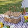 Portable Rattan Woven Picnic Basket with Lid - Small Outdoor Floral & Fruit Basket