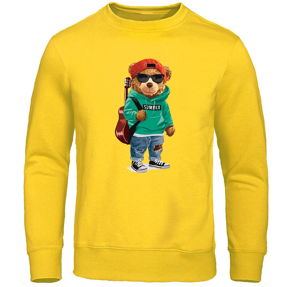 Cool medveď s gitarou a slnečnými okuliarmi Vtipná mikina pre mužov Oblečenie Crewneck Pulóver Voľná Oversize Mikina s kapucňou