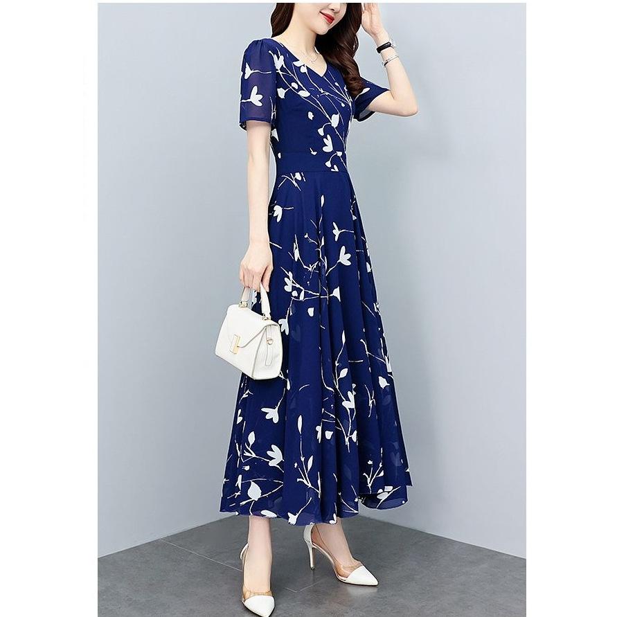 Floral Print Plus Size Slimming Short Sleeve Dress for Mature Women