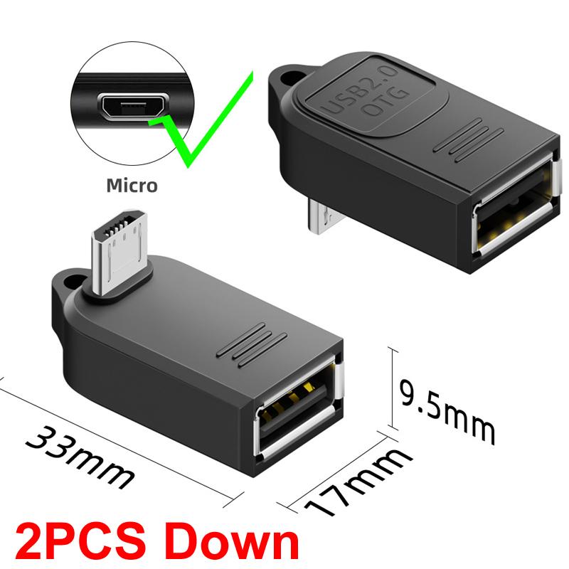 2PCS Mini/Micro Male UP/Down/Left/Right 90°Elbow USB-A OTG USB 2.0 Data Transfer 5v 1a 480Mbps For Charger PC Computer GPS Car