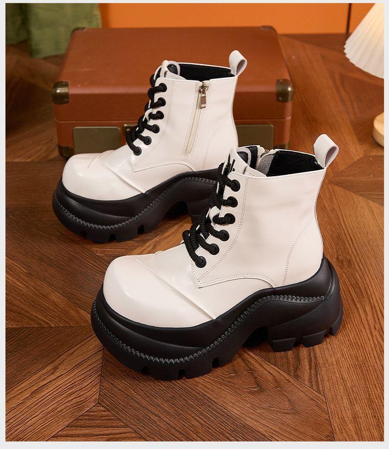 Black big-headed Martin boots for women's British style 2025 autumn new thick-soled heightened versatile huge good-looking knight short boots