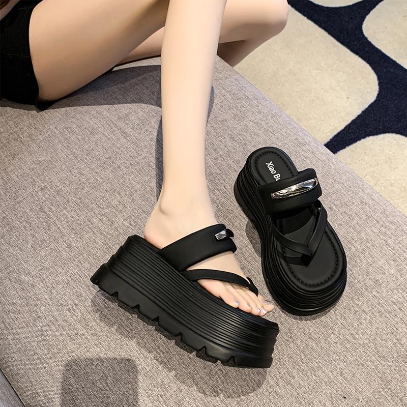 Fashion Women High Platform Slippers New 2025 Summer Beach Flip-Flops Ladies 8CM Wedge Heels Shoes Woman Outside Chunky Sandals