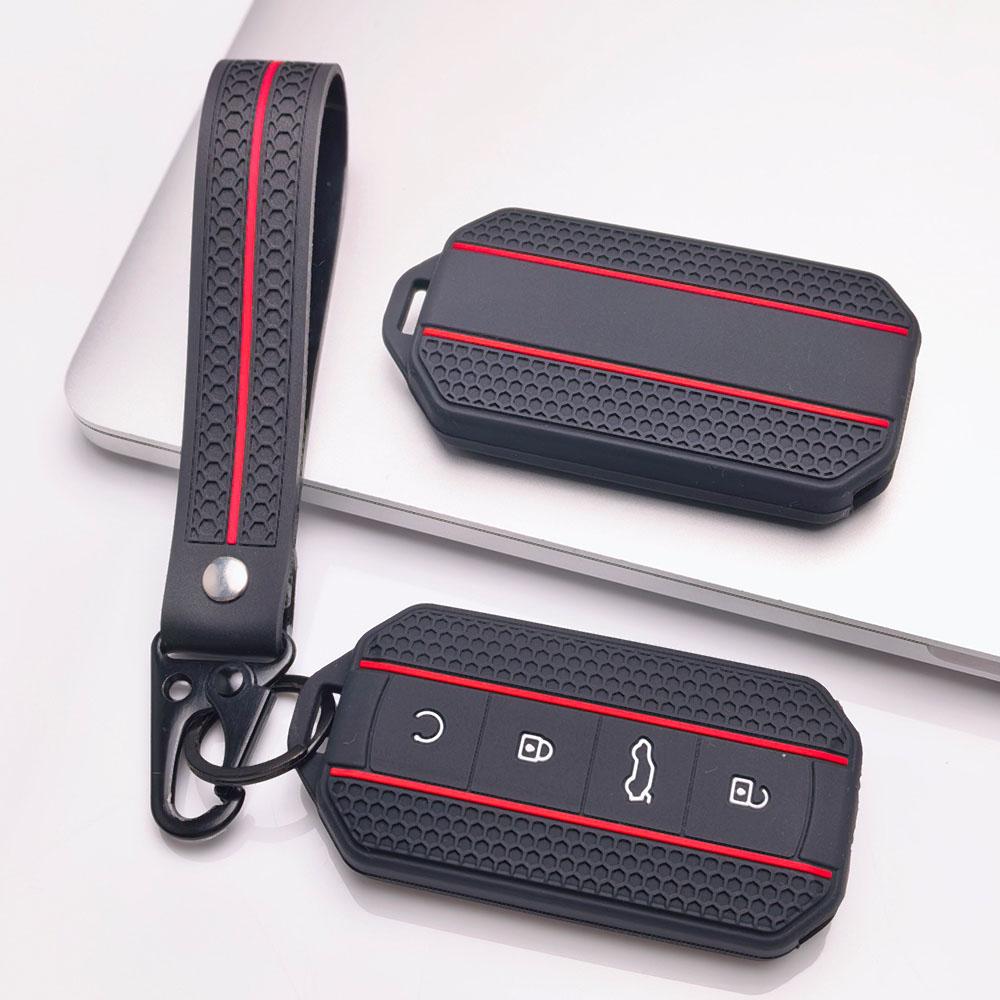 4 Button Silicone Key Fob Cover with Matching Keychain for Chery Jaecoo 7 8 J7 J8 Lock Unlock Trunk Remote Start Buttons, Full Wrap Key Guard for