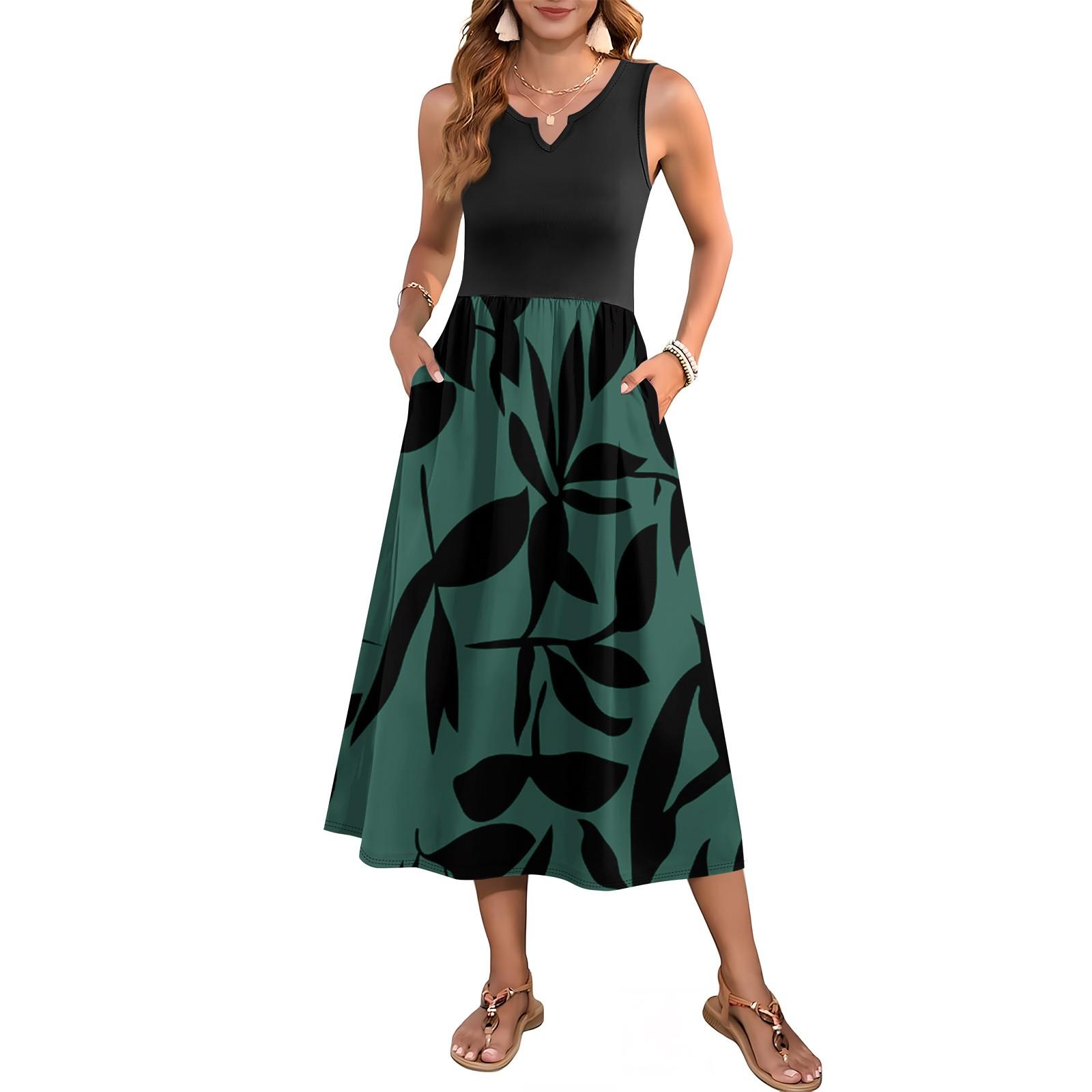 

Женское платье без рукавов с цветочным принтом и высокой талией, модное и элегантное XL