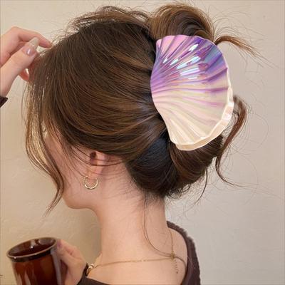 Hair Clip Gradient Color Hollow Design Shell Shape Hair Claw Plastic Resin Material Strong Grip Back Head Hair Claw