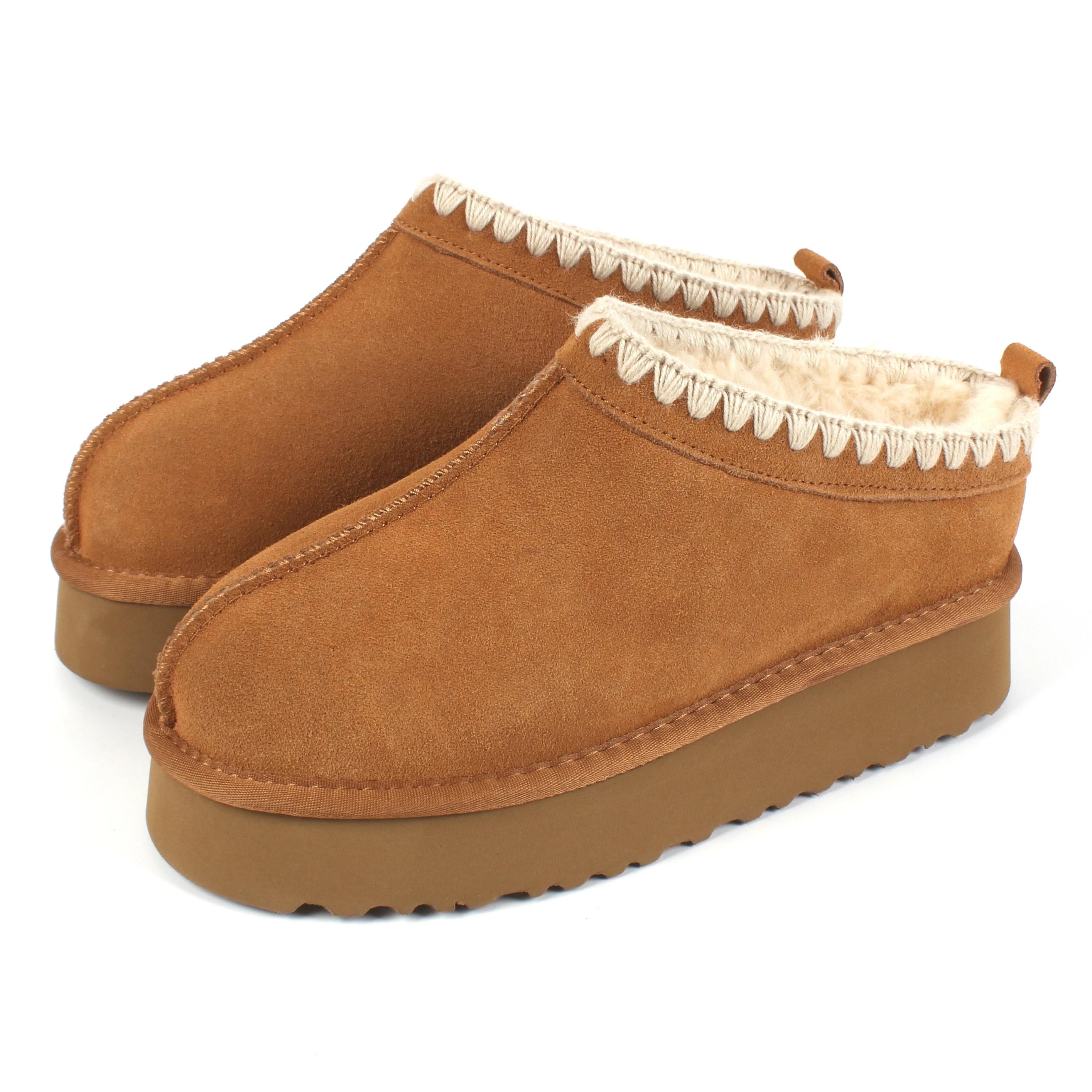 Bottes de Neige Plateformes d'Hiver pour Femmes Cuir de Vache Véritable Chaussures Chaudes à Fourrure Rehaussantes pour Dames Nouveau Design 2026 Bottes à Semelles Épaisses pour Femmes 45 marron