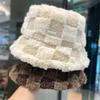 Winter Warm Bucket Hat for Women Korean Plaid Plush Thicken Fishermen Panama Cap Outdoor Basin Cap