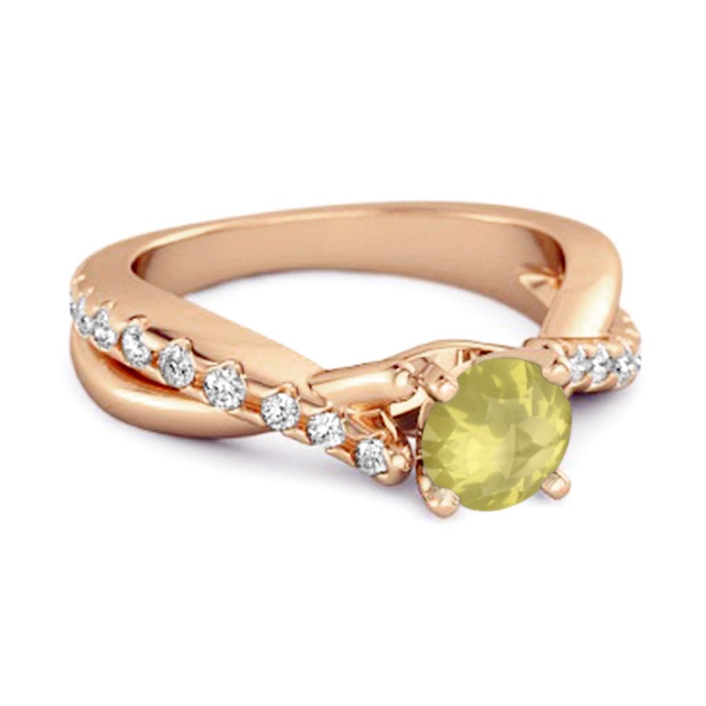 Lemon Quartz Crisscross Stackable Ring - 925 Sterling Silver Rose Gold Vermeil