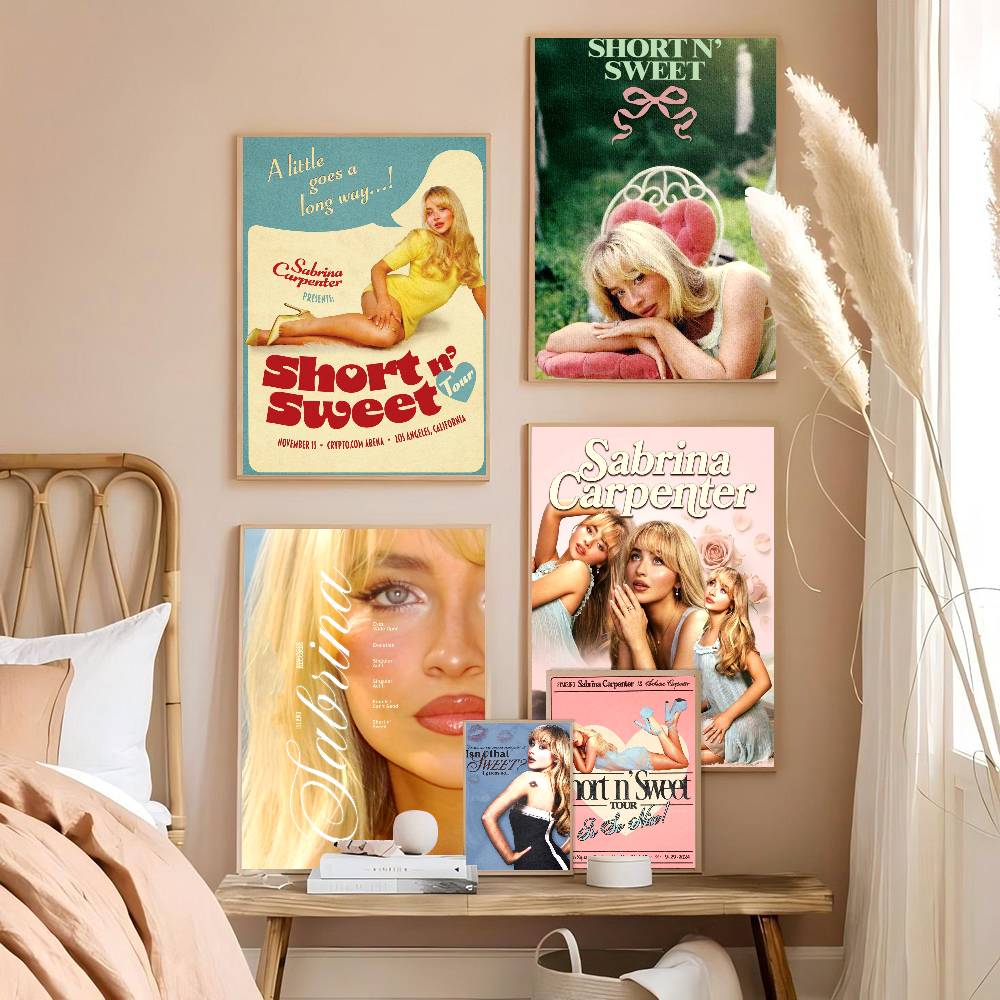 Chanteuse Sabrina Carpenter Série Papier Blanc Vintage Affiche Autocollant Papier Imperméable Esthétique Café Bar Peinture Murale Artistique