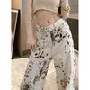 High Street Retro Leopard Print Straight-Leg Jeans for Women