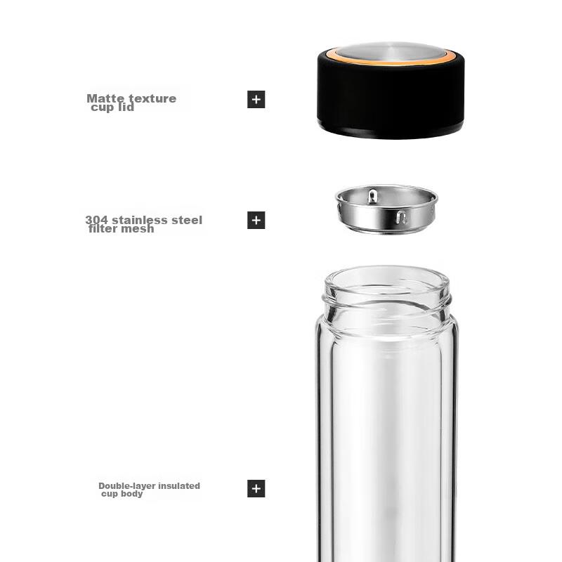 Fuguang Double-Layer Glass Cup for Men And Women, High Borosilicate Glass 304 Tea Strainer Cup with Tea Infuser, 320ml