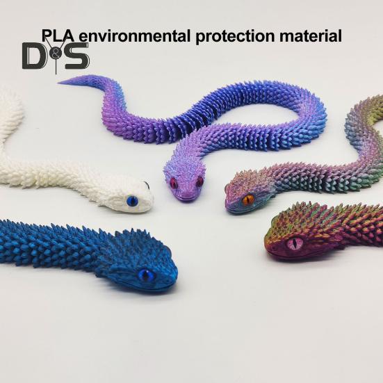 3D Printed Snake Toy Articulated Viper Figurine Fidget Snake Toy Collectible Snake Model with Flexible Joints for Home Office Desk Decor