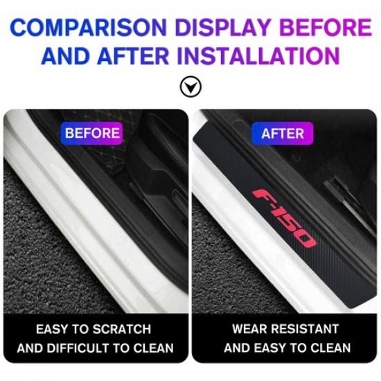 12X For F-150 Carbon Fiber Leather Car Door Sill Protector Step Plate Sticker