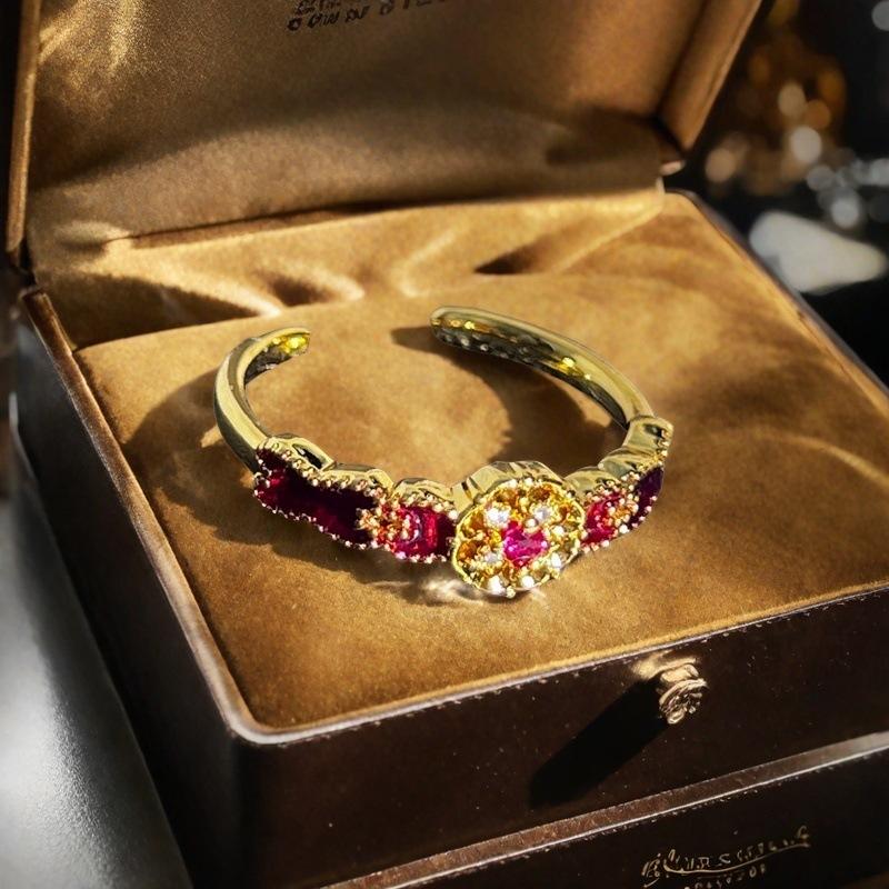 Medieval Enamel Dripping Oil Imitation Amber Eye Stone Open Ring Light Luxury High-End French Retro Niche Ring Woman