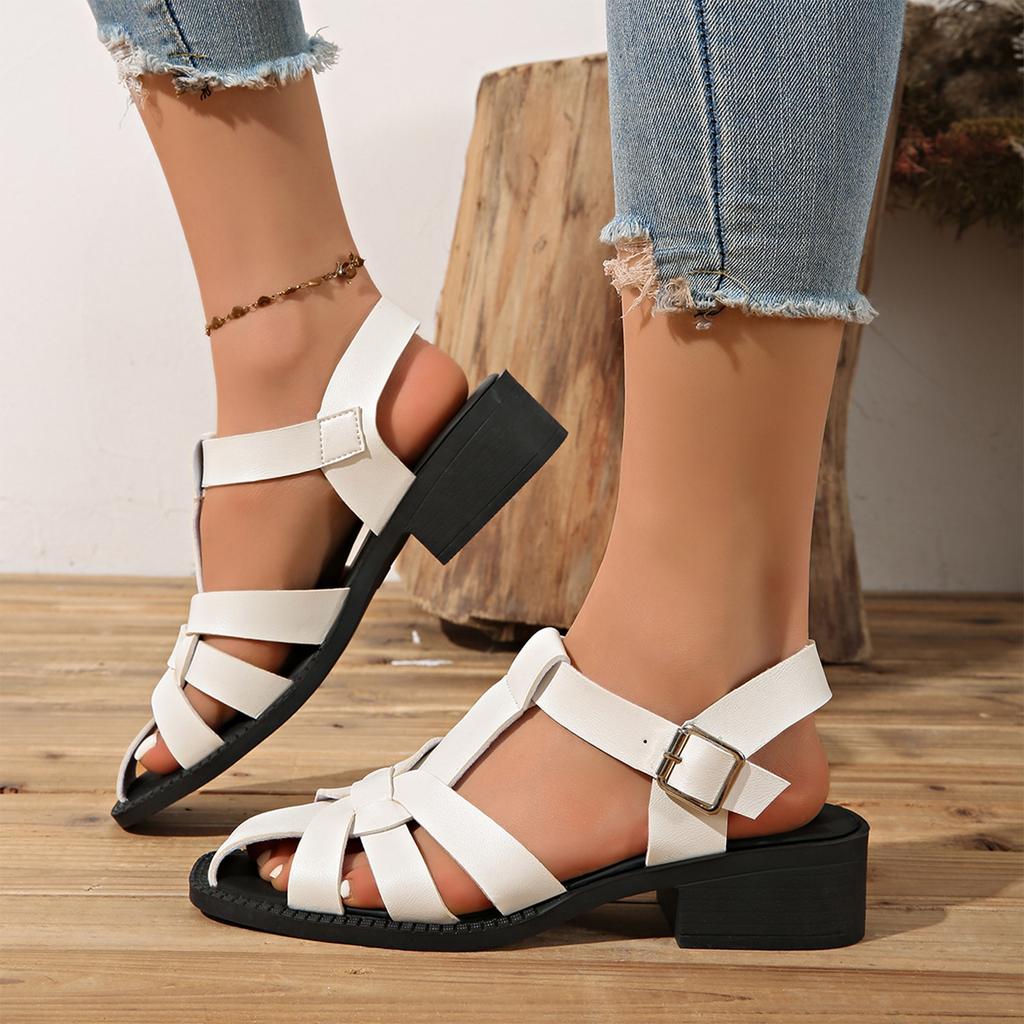 Women's Roman Style Flat Sandals Summer Beach Shoes Open Toe Buckle Strap Casual Slip Resistant Sole Comfortable Fit