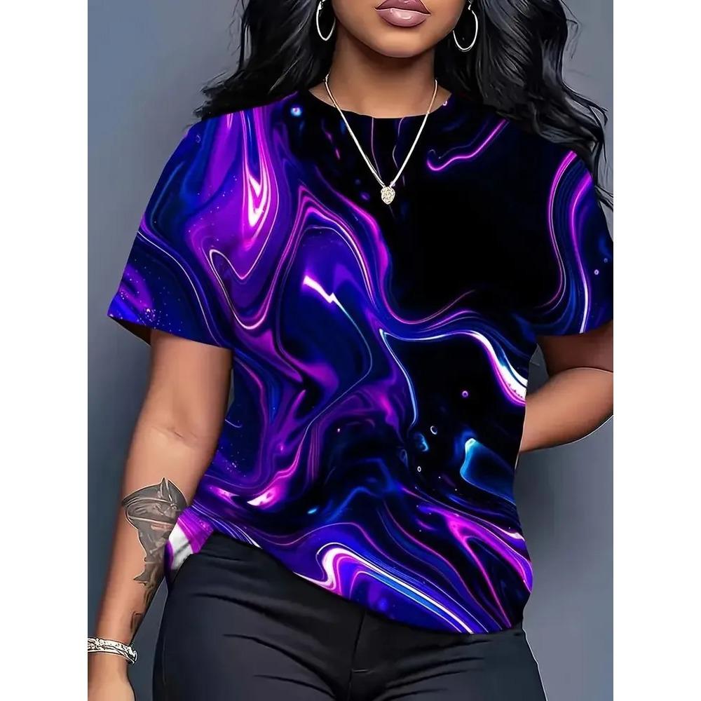 Summer Women's Casual Fashion Creative Casual Daily T-shirt Loose Casual T-shirt 3D Digital Color Printed T-shirt