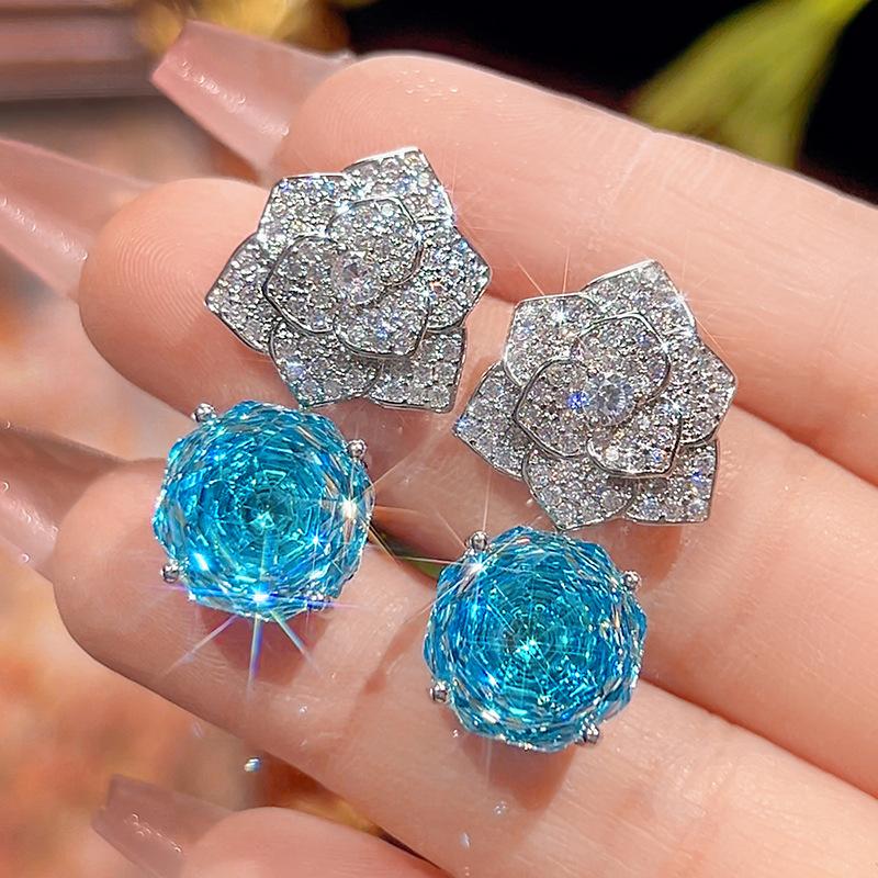 Jewelry Simulation Rose Cut Sea Blue Petal Pendant Set Main Stone 12Mm