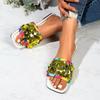 Flat-bottomed sequined cool slippers women's summer new square head wear large size 44 one-word slippers