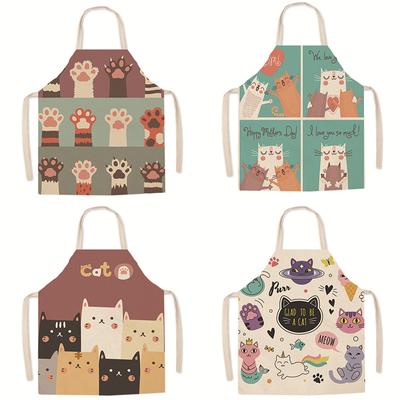 Cooking Baking Apron Cartoon Cat Linen Apron Sling Design Kitchen Supplies Stain Proof Waterproof Cleaning Apron Unisex Apron