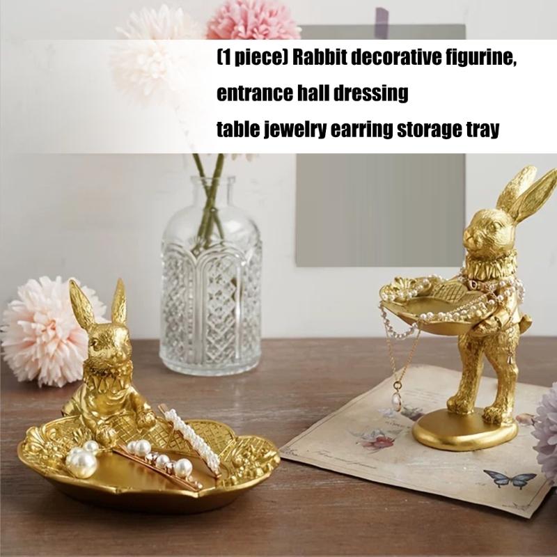 Harz-Kaninchenfigur mit abnehmbarer Schale zur Aufbewahrung von Ohrringen und Ringen Heimdekoration Eingangsbereich-Accessoire