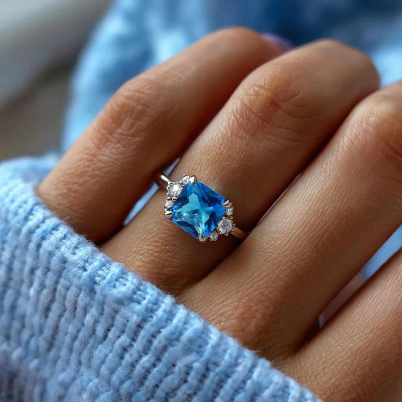 Court style imitation sapphire classical ring women, jewelry, micro-inlaid zircon