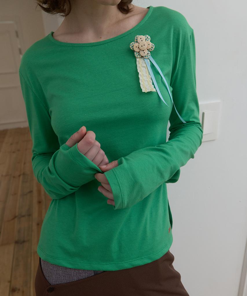 PISCESS Side Slit Long Sleeve Top_Apple Green