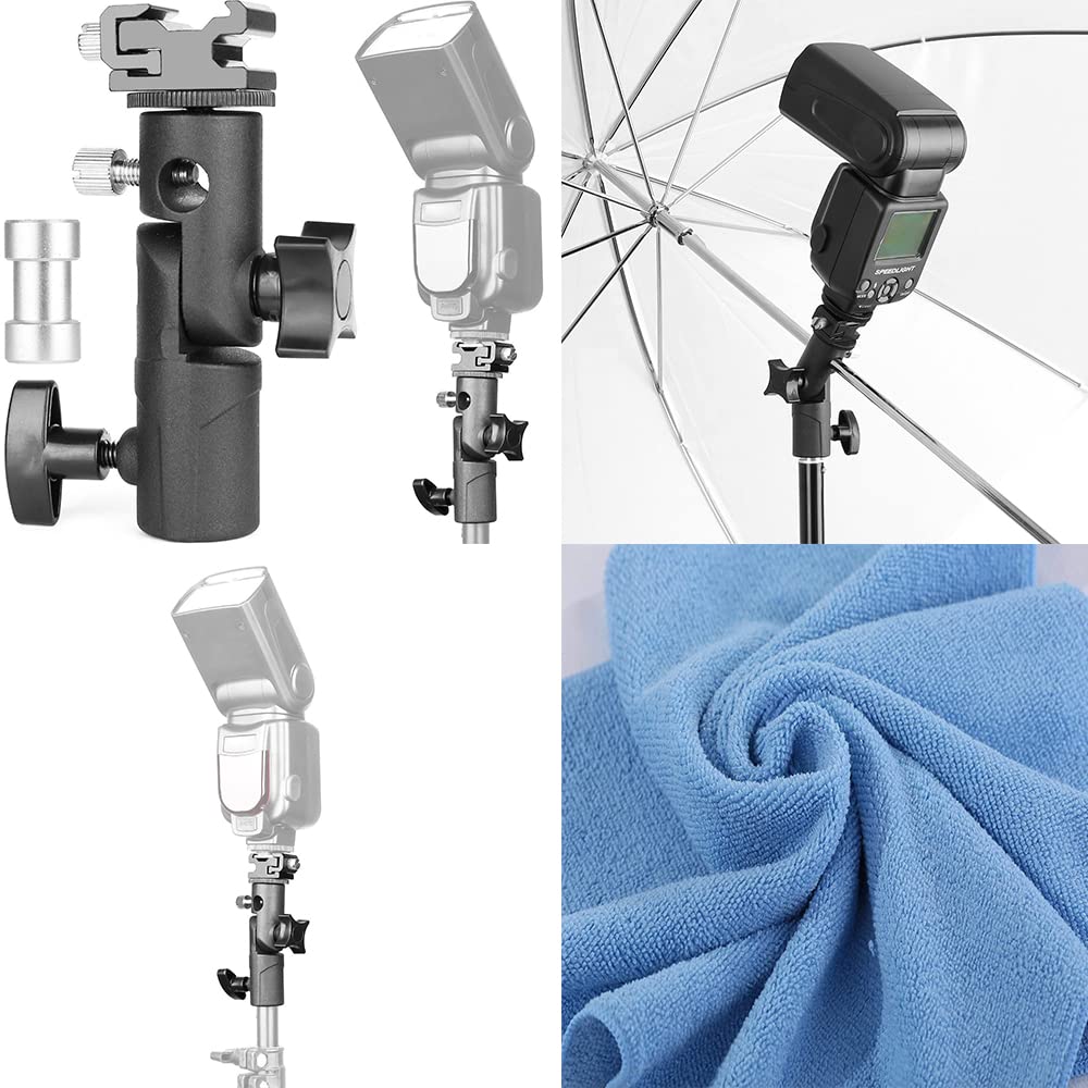 TuxFezug Umbrella Camera Flash Strobe Speedlight Speed Angle Adjustable Umbrella Hot Shoe and Screw Tripod Cleaning Cloth Included of Holder, Bracket,