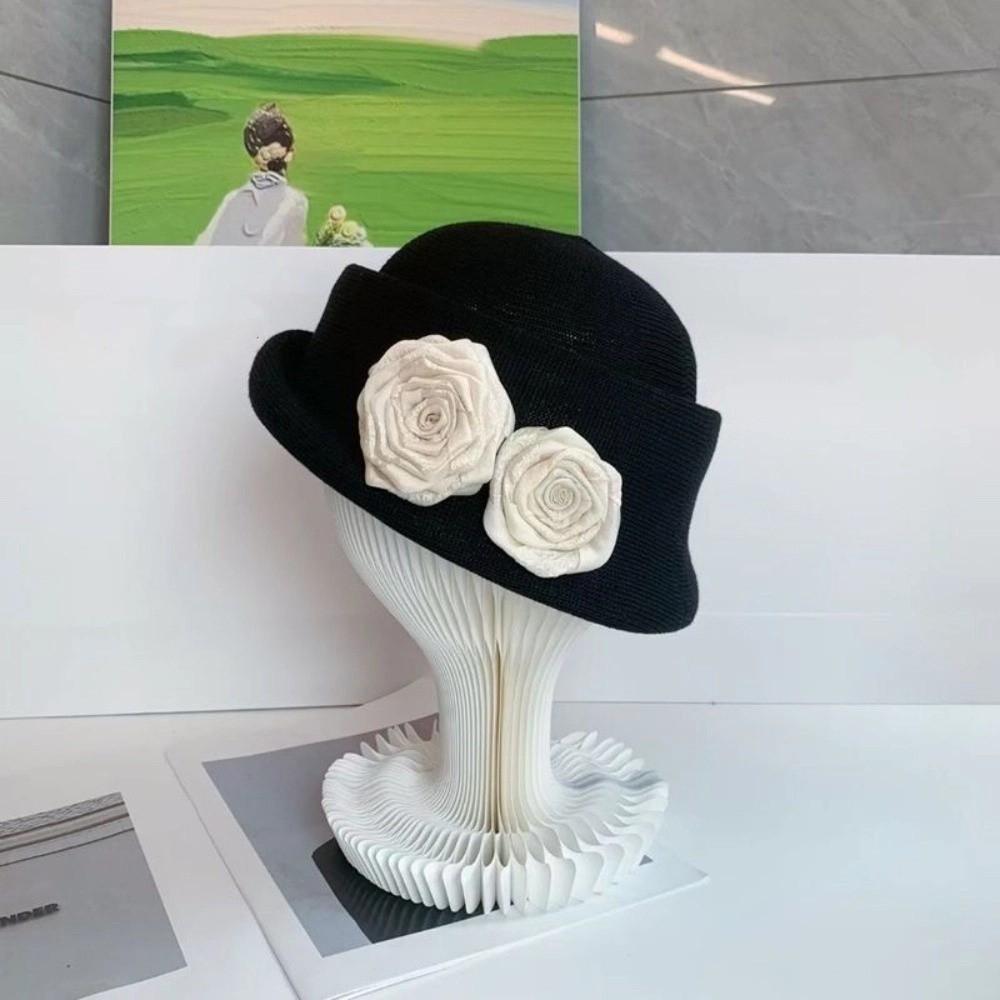 Elegant Camellia Flower Cap French Style Women's Formal hat Vintage Floral Bowler Hat Famale