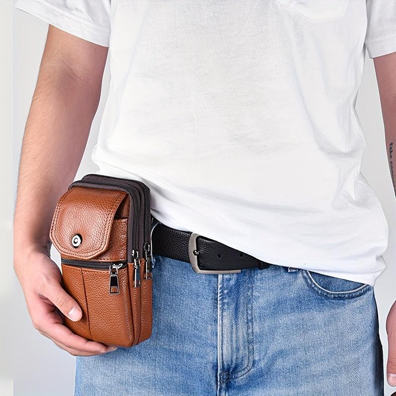  1pc Genuine Leather Men's Waist Bag Functional Zippered Phone Pouch with Adjustable Strap and Spacious Compartments  Top Layer Leather Fanny Pack 