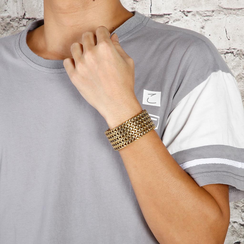 Wide Mesh Chain Bracelet for Men Shiny Rock Cool Boy Wristband Heavy Metal Jewelry Gift