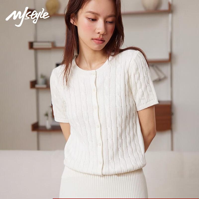 MJ STYLE Women s Cable Knit Round Neck Short Sleeve T-Shirt S